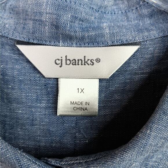 EUC CJ Banks Blue Linen and Cotton Blend Blouse with Lace Size 1X - Picture 3 of 10